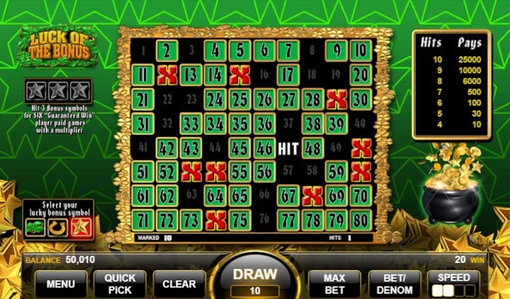 Keno luck of the bonus